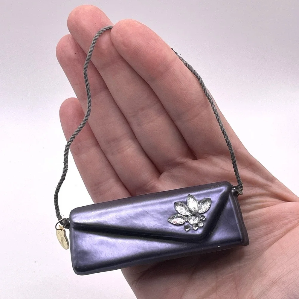 Vintage Dept 56 Rhinestone PURSE Glass Christmas Ornament 3
